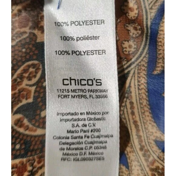 CHICO'S Women Royal Ravish Elenor Long SL Pattern Blue Grotto Size 8 Sheer A11A - Picture 5 of 7